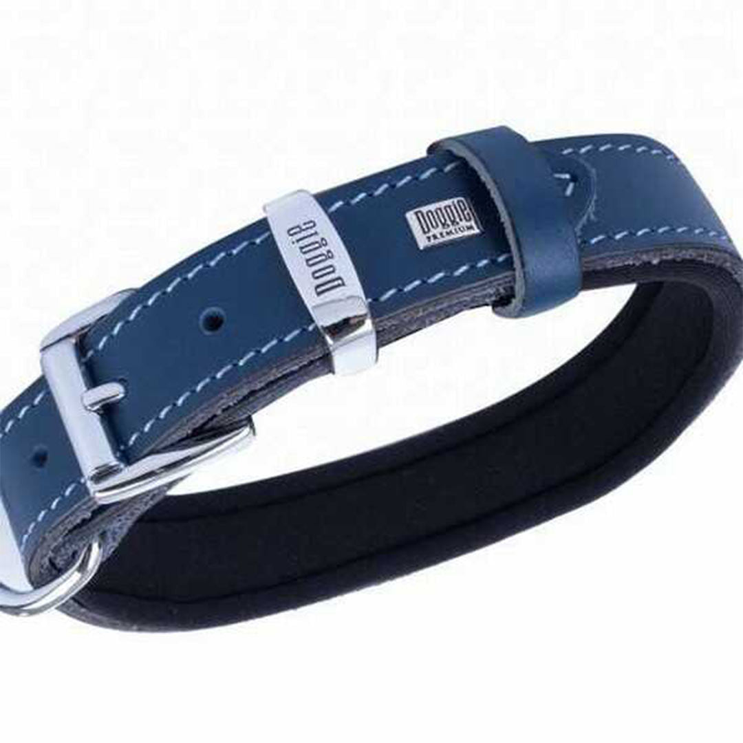 Doggie Comfortable چرم اصل دست ساز رویال آبی یقه سگ 2.5x37-45cm