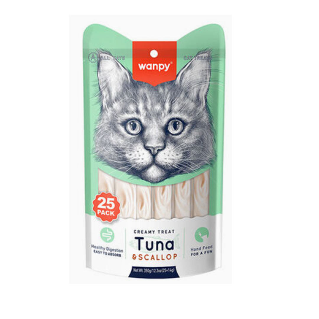 جایزه گربه خامه ای ماهی تن و غذای دریایی Wanpy 25x14 گرم