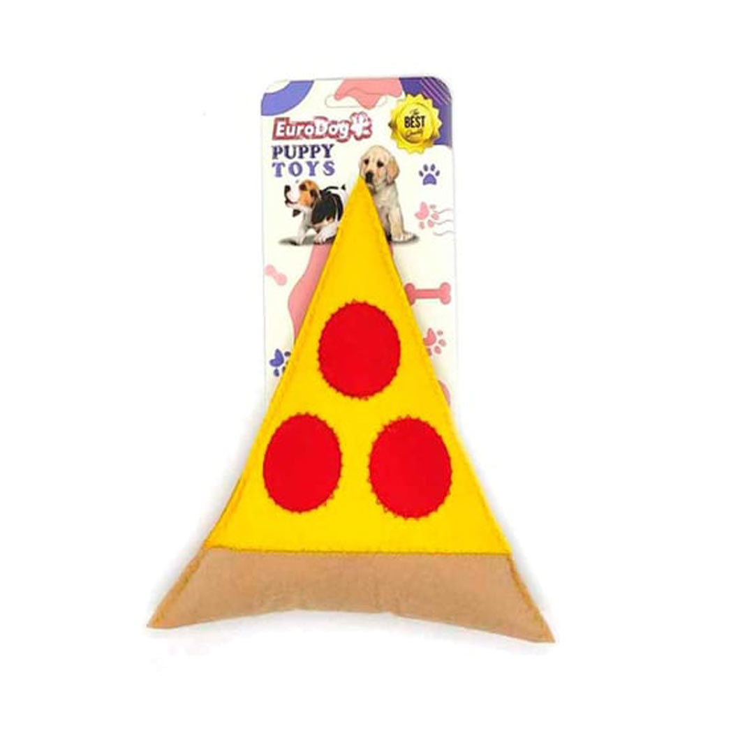 EuroDog Peluş Pizza Şeklinde Kırmızı, Krem ve Sarı Yavru Köpek Oyuncağı