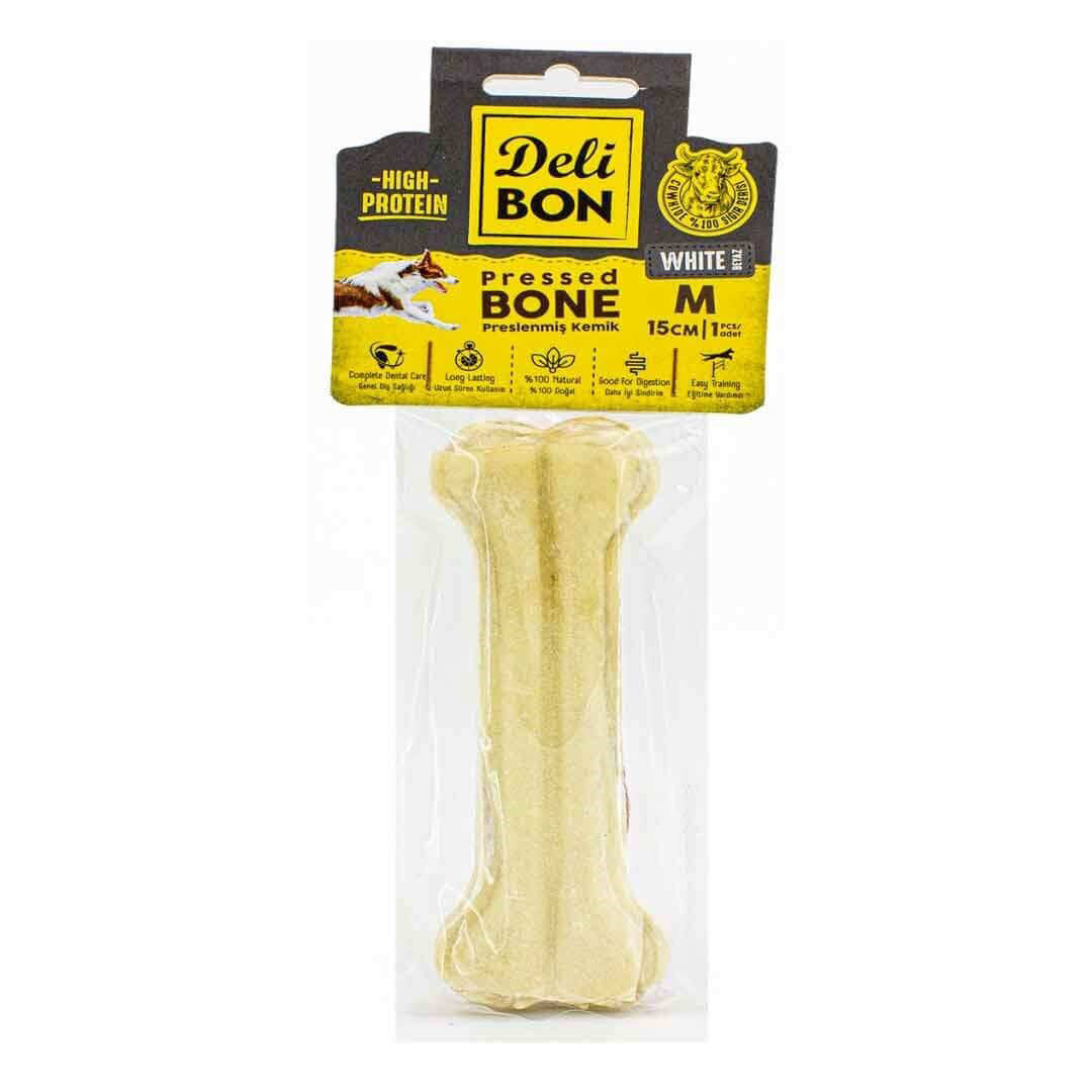 Delibon White Leather Pressed Bone Dog Award Medium 15 Cm