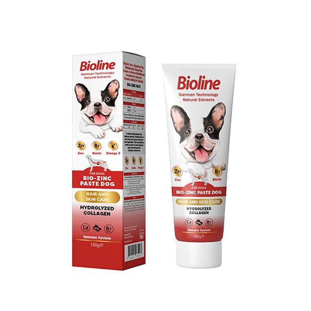 پیست مکمل مراقبت از پوست و مو با بیوتین و زینک برای سگ 100gr بیولاین