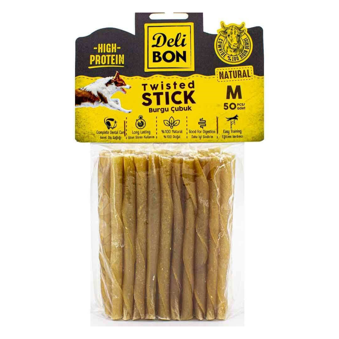 Delibon Natürel Orta Boy Deri Burgu Çubuk Kemik Köpek Ödülü 50'li