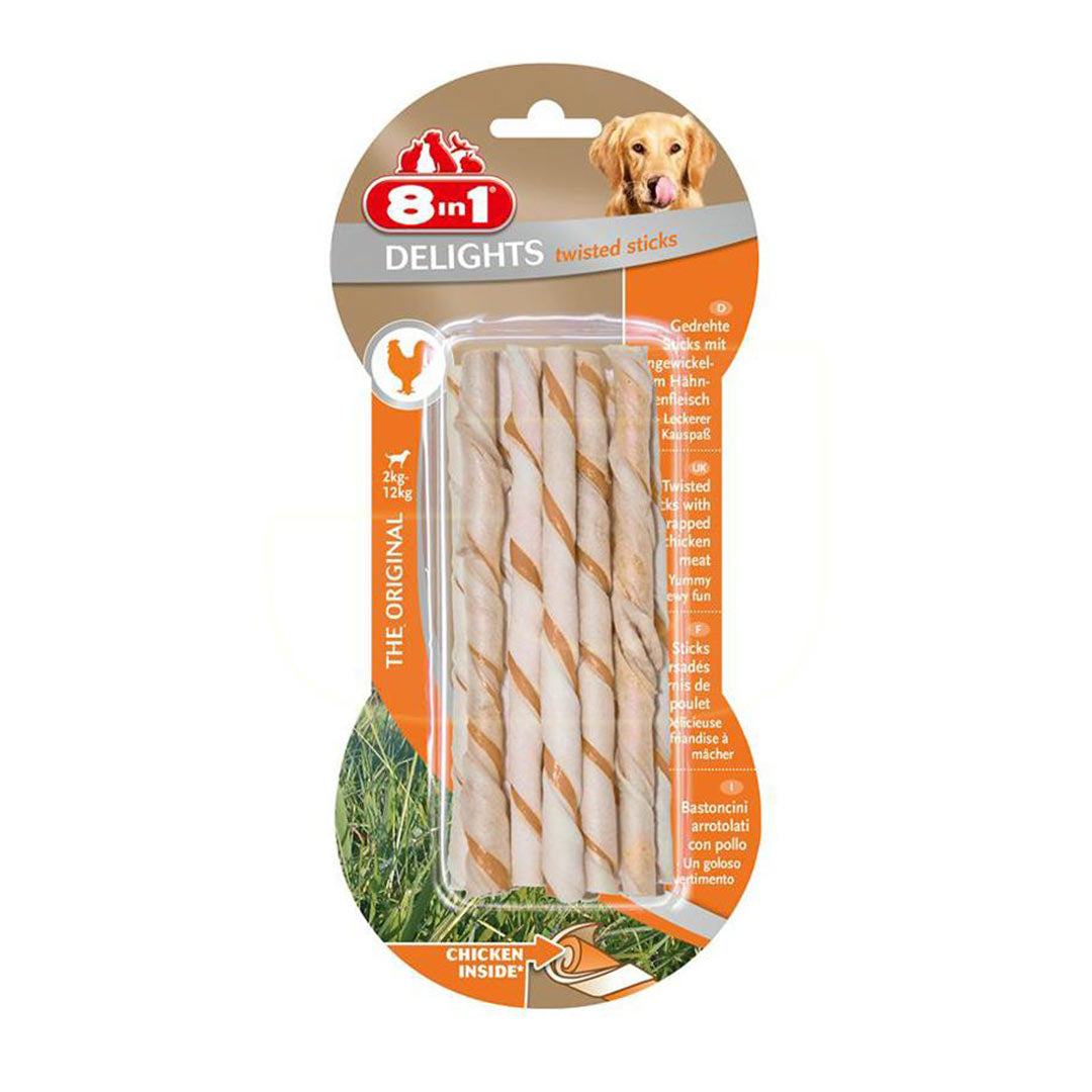 8 in1 Delights Twisted Sticks Tavuk Etli Köpek Kemiği 10'lu 55gr