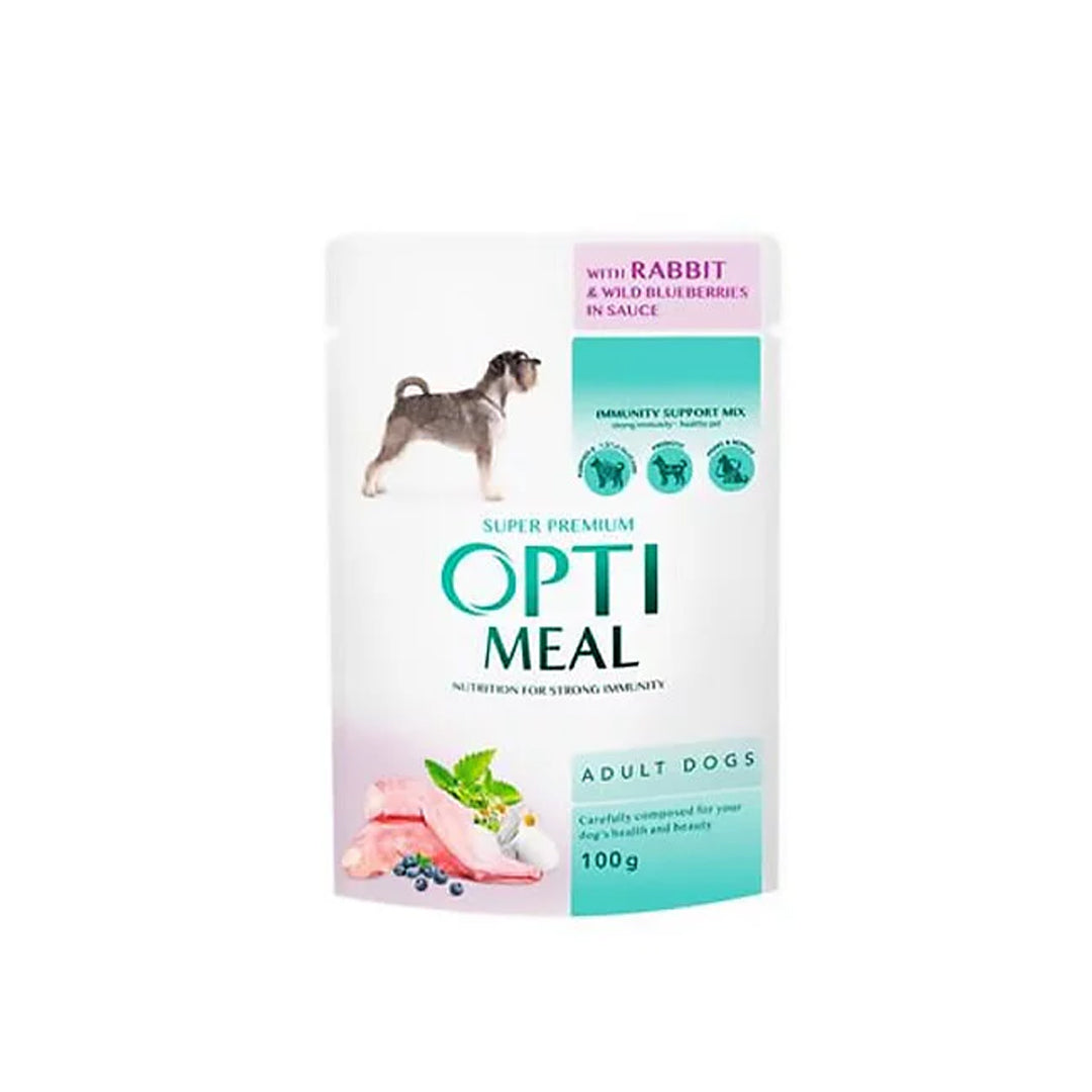 Optimeal Sos İçinde Tavşan Etli ve Yaban Mersinli Yetişkin Yaş Köpek Mamasi 100 gr