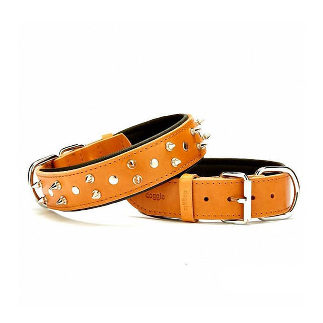 Doggie Comfortable Real Leather Handmade Spiked Camel Dog Collar Large 3.5x52-60 Cm