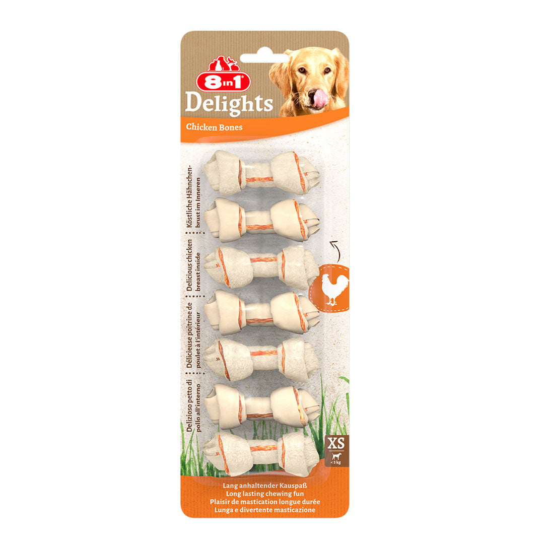 8 in 1 Delights Bones Ağız Bakımı için Tavuklu Düğümlü Köpek Kemiği 7'li XS 84gr