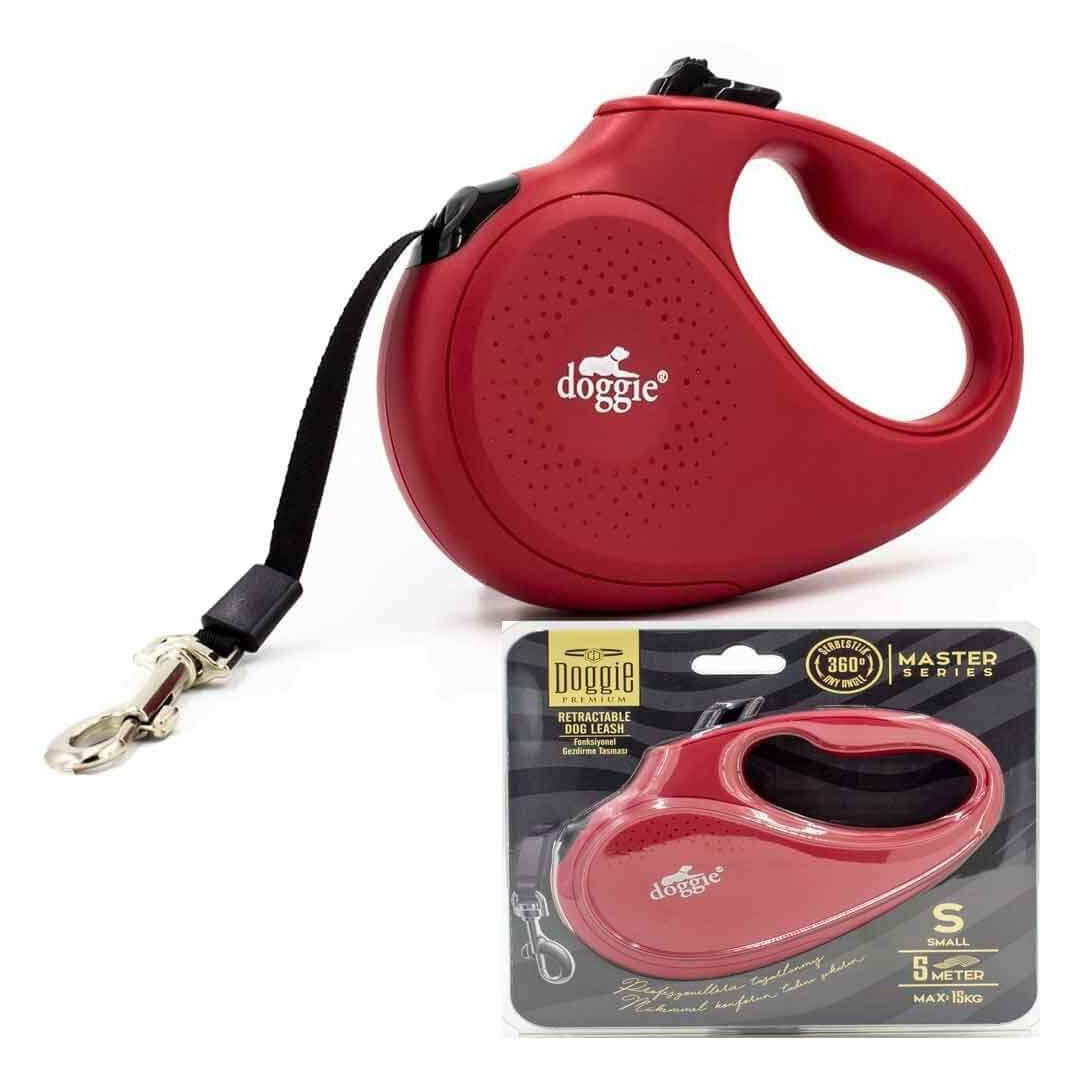 Doggie Master Serisi Otomatik Kirmizi Köpek Uzatma Tasması S-15kg-5mt