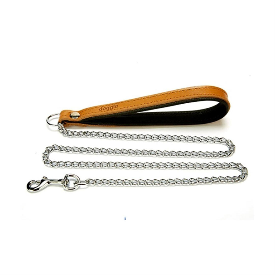 Doggie Konforlu Gerçek Deriden El Yapımı Zincirli Kamel Köpek Gezdirme Kayışı 2x110cm