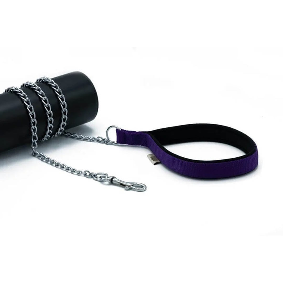 Doggie Konforlu Dokumadan El Yapımı Zincirli Mor Köpek Gezdirme Kayışı 3x110cm