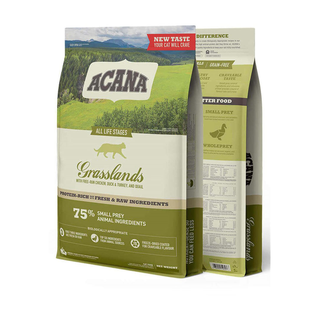 غذای خشک گربه آکانا گرسلند بدون غلات باطعم مرغ و اردک وزن 1.8 کیلوگرم