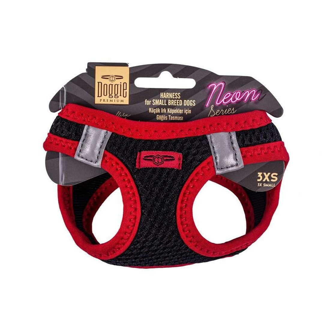 Doggie Stylish Weave Neon Series Small Breed Red Chest Leash 3XS-22-26CM