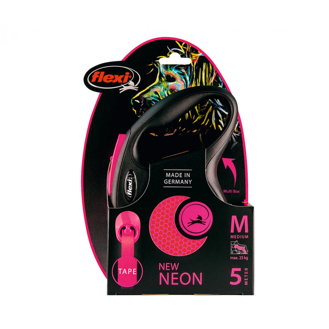 Flexi Style Otomatik Şerit Neon Pembe Köpek Gezdirme Tasmasi M 5m 25kg