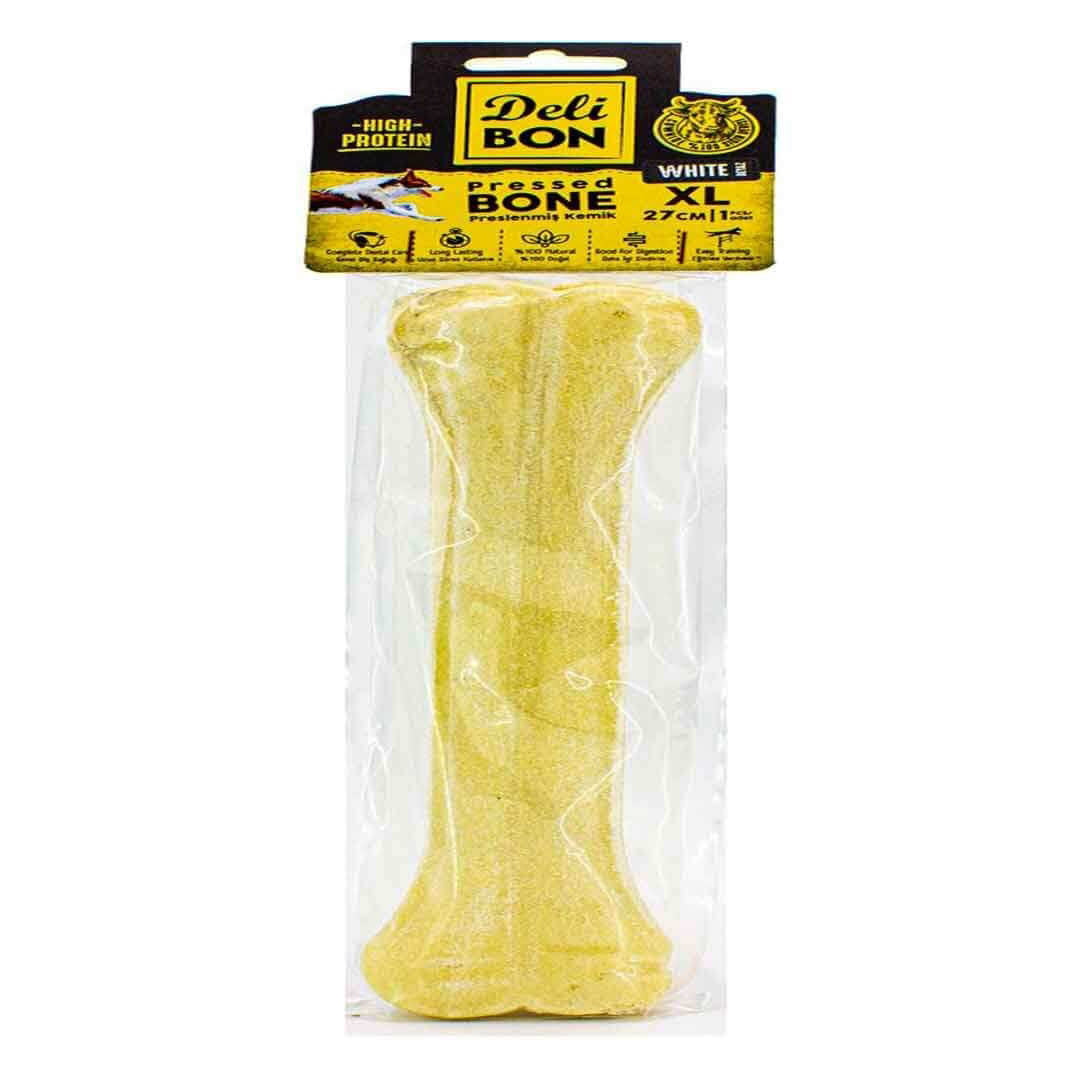 Delibon Gerçek Deriden Press Beyaz Köpek Kemik Ödülü XL 27cm, 1Adet