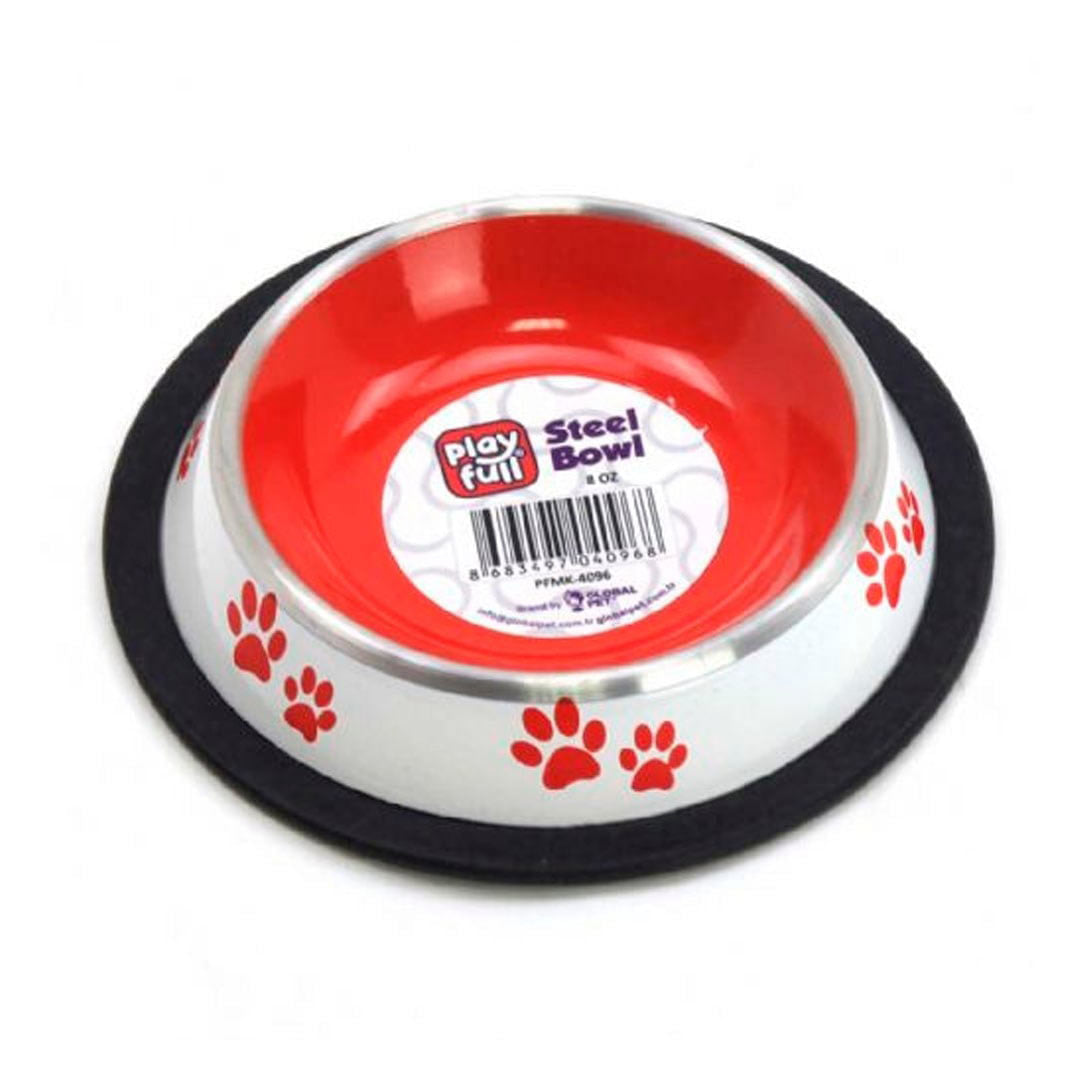 Playful Colorful Paw Pattern Steel Food and Water Bowl 8 Oz