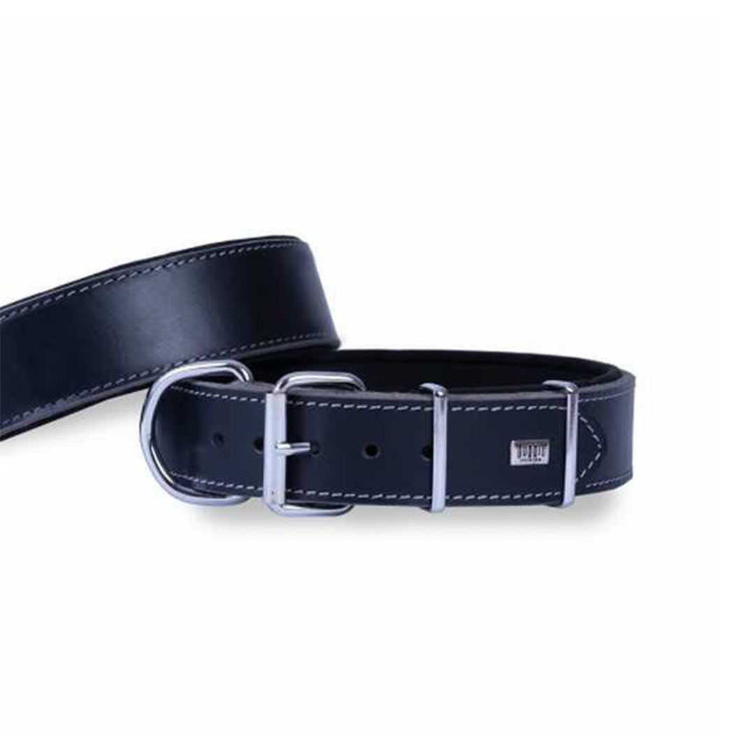 Doggie Çift Kat Gerçek Deriden El Yapımı Siyah Köpek Boyun Tasması 4x57-65 Cm