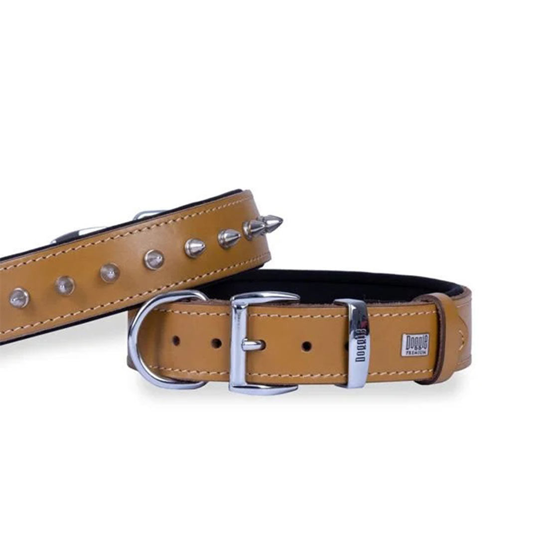 Doggie Comfortable Real Leather Handmade Spiked Camel Dog Collar Large 3.5x52-60 Cm