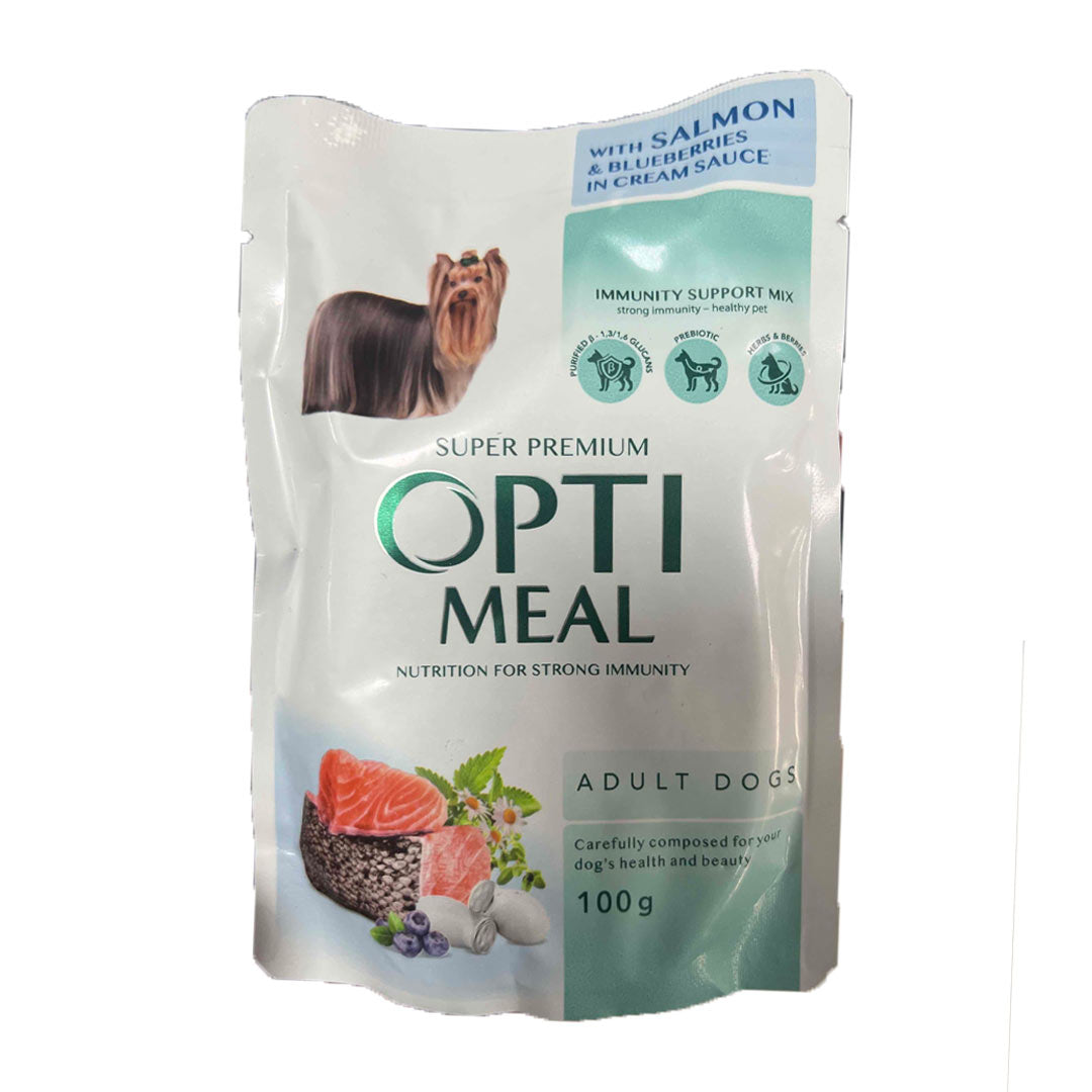 Optimeal Sos İçinde Somonlu ve Yaban Mersinli Küçük Irk Yetişkin Yaş Köpek Maması 100 gr
