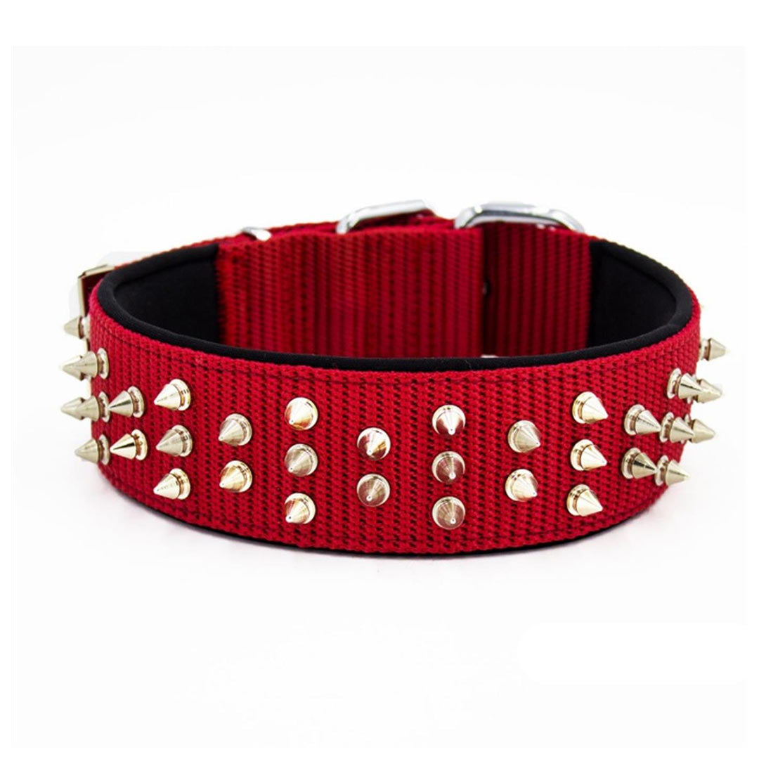 Doggie Konforlu Dokumadan El Yapımı Çivili Kirmizi Köpek Boyun Tasması 5x50-60cm