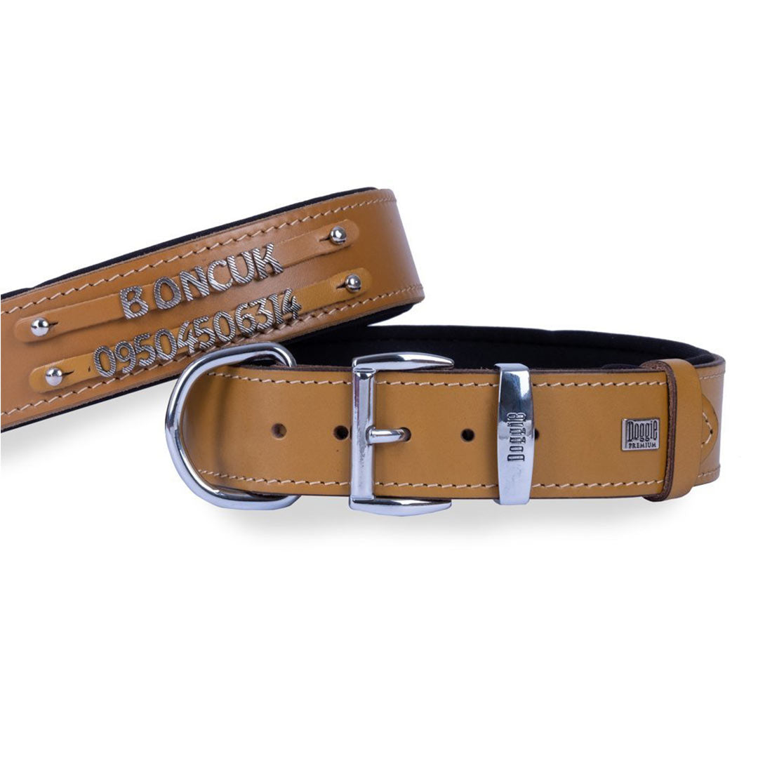 Doggie Konfor Deri İsimlikli Kamel Köpek Boyun Tasması Medium 3×42-50cm