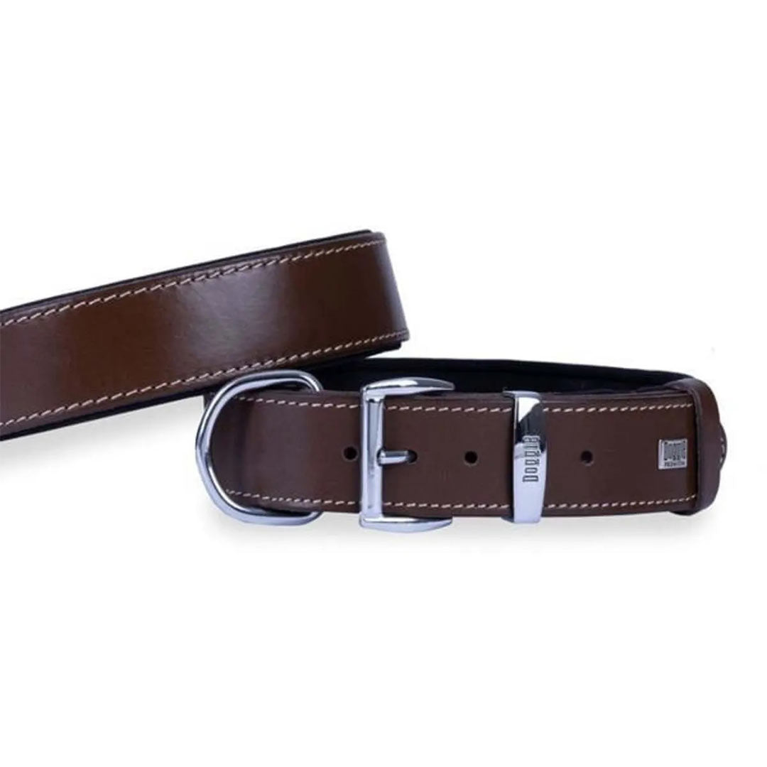 Doggie Konforlu Gerçek Deriden El Yapımı Kahverengi Köpek Boyun Tasması 2,5x37-45cm