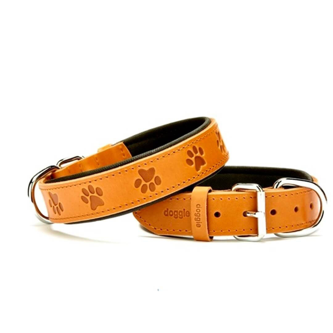 Doggie Konforlu Gerçek Deriden El Yapımı Kemik Desenli Camel Köpek Boyun Tasması 2,5x37-45 cm