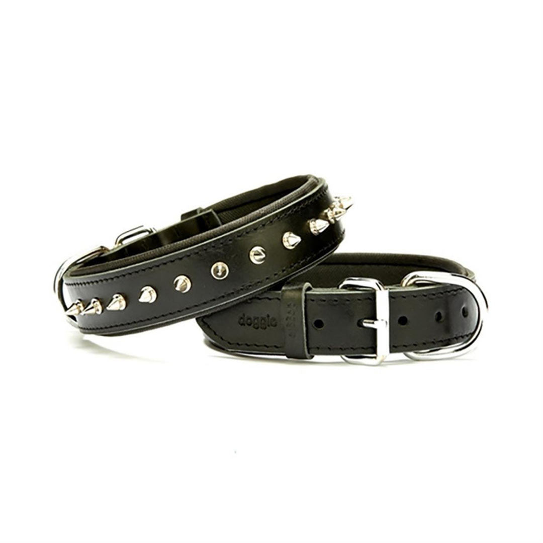 Doggie Comfort Deri Çivili Siyah Köpek Boyun Tasması Medium 3x42-50 Cm