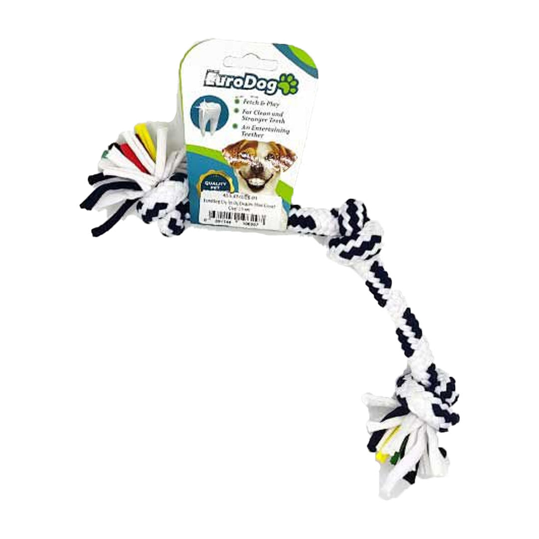 اسباب بازی سگ بنددار دندانه دار سه گره دار سفید و آبی تیره 15 سانتی متری EuroDog