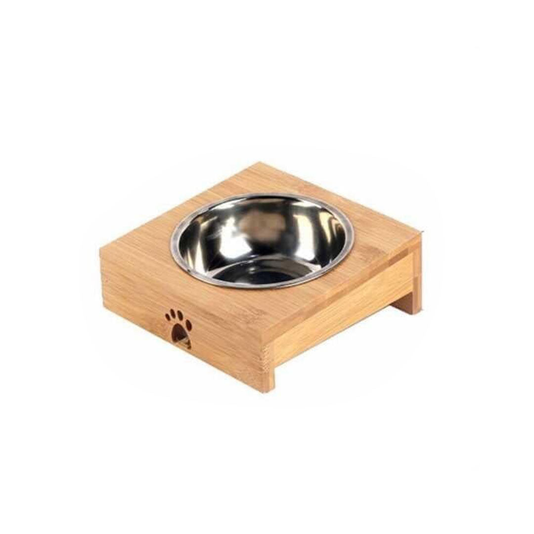 Carno Kedi ve Küçük Irk Köpekler için Ahşap Sehpalı Çelik Mama ve Su Kabı 11cm 750ml
