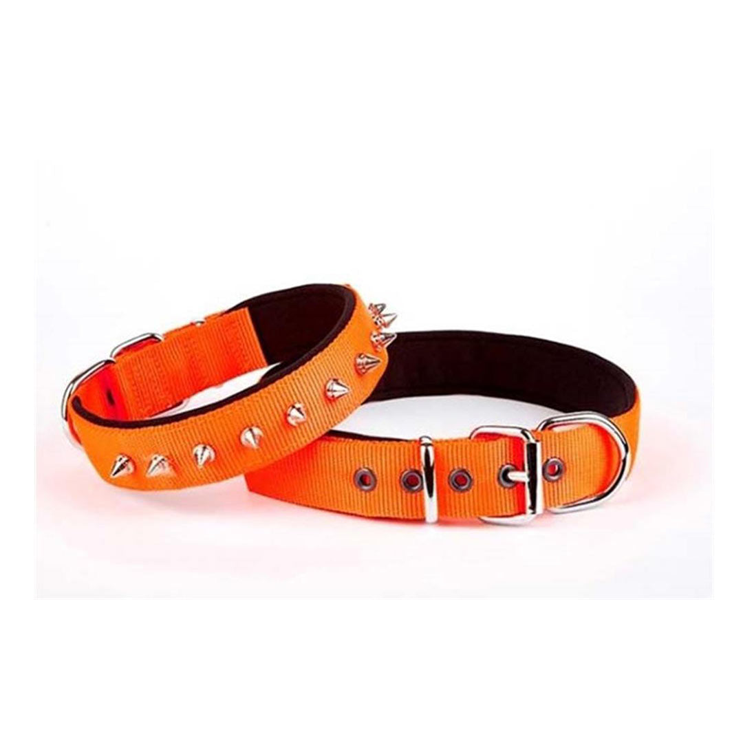 Doggie Konforlu Dokumadan El Yapımı Çivili Turuncu Köpek Boyun Tasması L 2,5x42-50cm