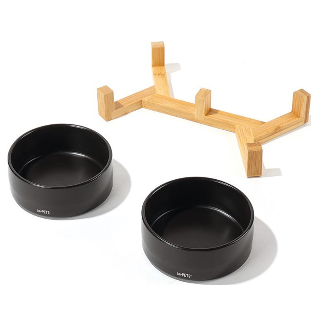 M-Pets Opera Bamboo with Stand Ceramic Black Food Bowl 2x850ml