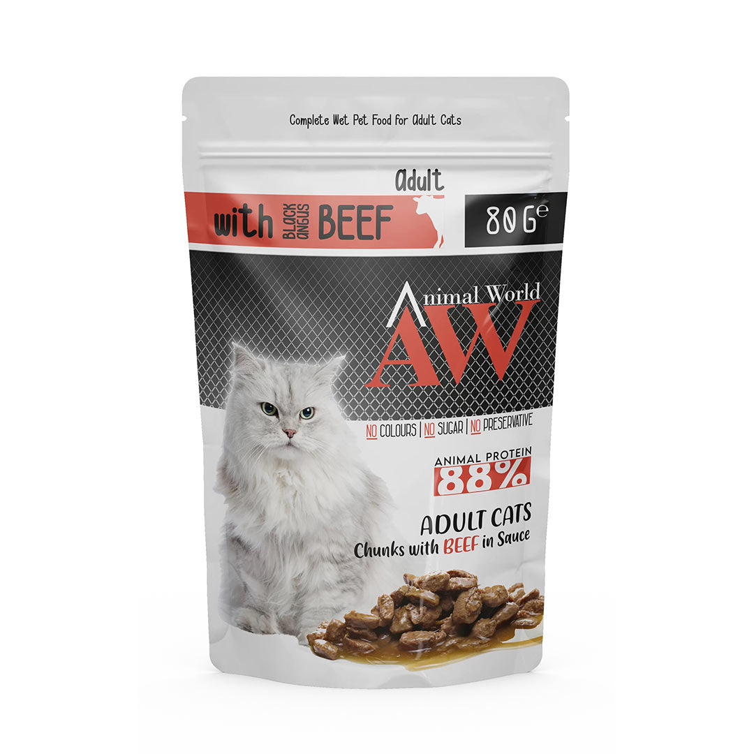 Animal World Sos İçinde Parça Sığır Etli Yetişkin Kedi Yaş Mamasi 80gr