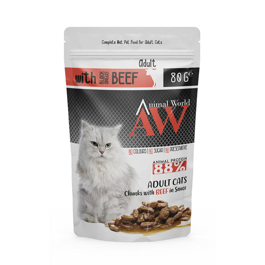 Animal World Sos İçinde Parça Sığır Etli Yetişkin Kedi Yaş Mamasi 80gr