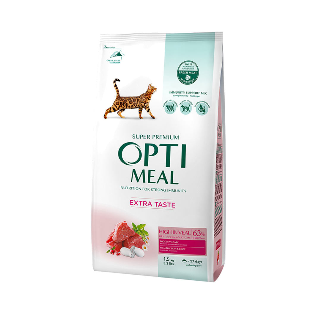 Optimeal Extra Taste Seçiçi Kediler için Dana Etli Yetişkin Kedi Maması 1.5kg