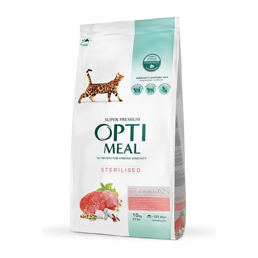 Optimeal Kısırlaştırılmış Dana Etli ve Sorgumlu Kedi Maması 10kg