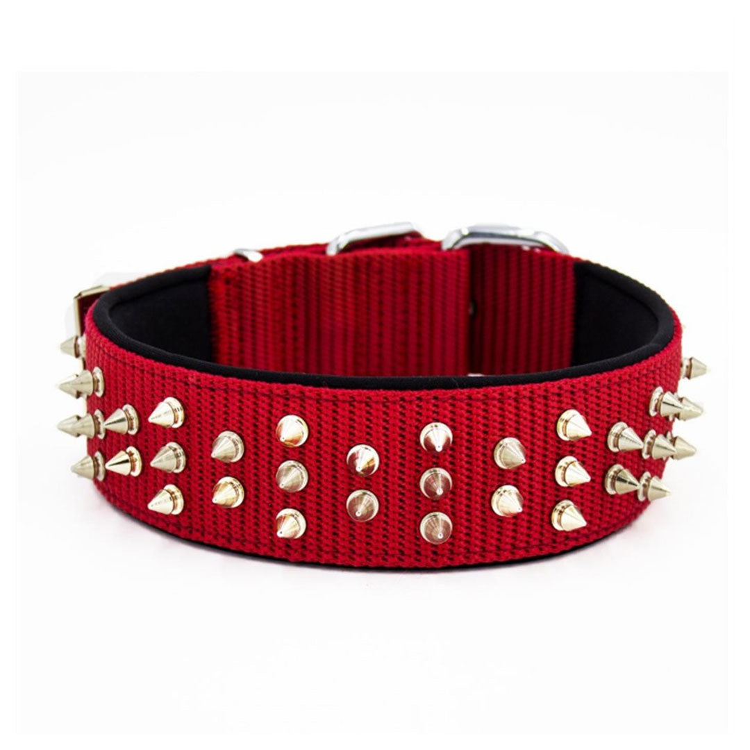 Doggie Handmade Red Spiked Comfort Weave Dog Collar 5x60-70cm