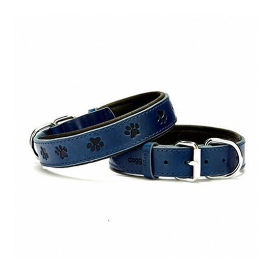 Doggie Comfortable Genuine Leather Handmade Paw Patterned Royal Blue Dog Collar L 4x57-65 Cm