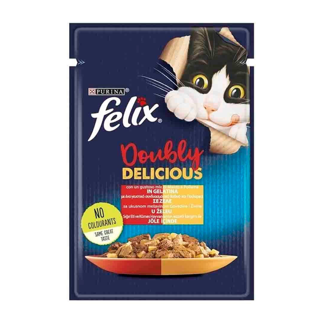Felix Çifte Lezzet Jöle İçinde Kümes Hayvanlı ve Sığır Etli Yetişkin Kedi Yaş Mamasi 85gr
