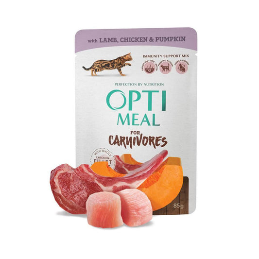 Optimeal Carnivores Grain-Free Lamb, Chicken Fillets, and Pumpkin in Jelly Adult Cat Wet Food 85gr