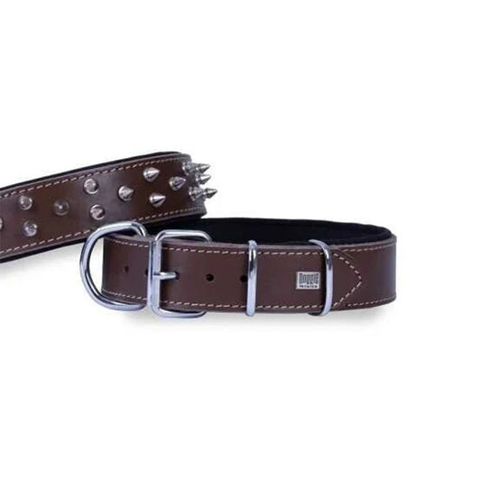 Doggie Çivili Güçlü Deri Kahverengi Köpek Boyun Tasması Large 4x57-65 Cm