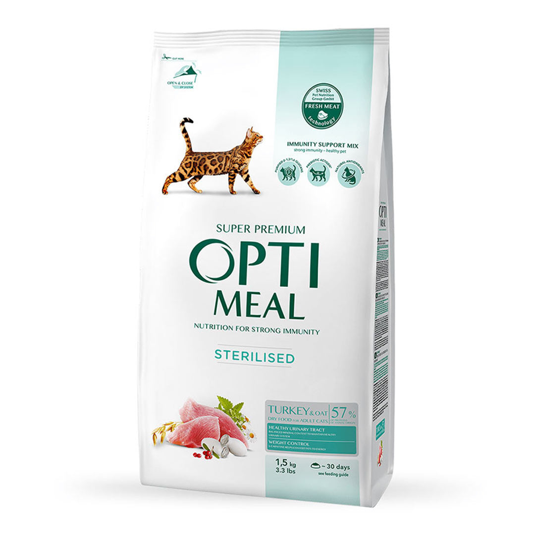 Optimeal Süper Premium Hindili Yulaflı Kısırlaştırılmış Yetişkin Kedi Maması 1.5kg