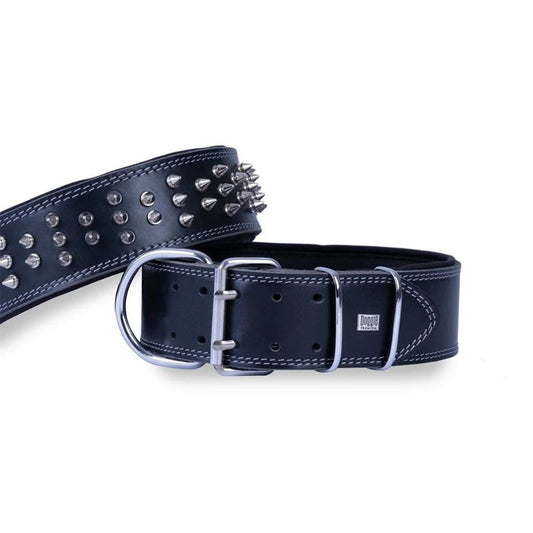 Doggie Çift Kat Gerçek Deriden El Yapımı Çivili Royal Mavi Köpek Boyun Tasması 6x65-75cm