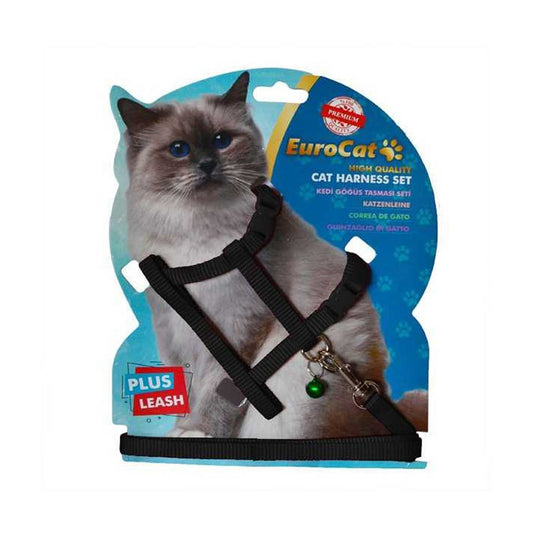 EuroCat Siyah Kedi Göğüs Tasma Seti 10 Mm 28 Cm