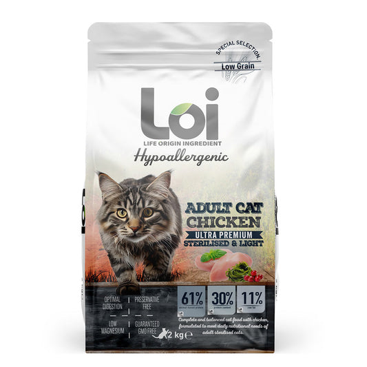 Loi Hypoallergenic Low Grain Sterilized Chicken Adult Cat Food 2 Kg