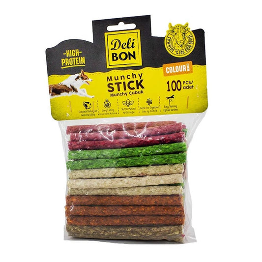 Delibon Munchy Mixed Color Thin Leather Stick Dog Treat 100Pcs