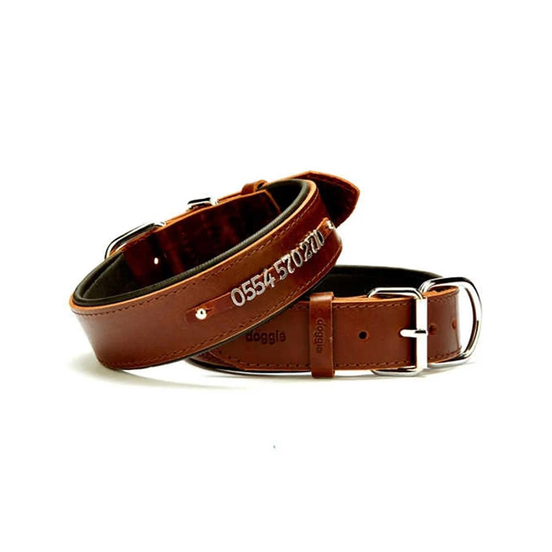 Doggie SBT-4014 Yumuşak Dokulu İsimlikli Kahverengi Köpek Boyun Tasmasi