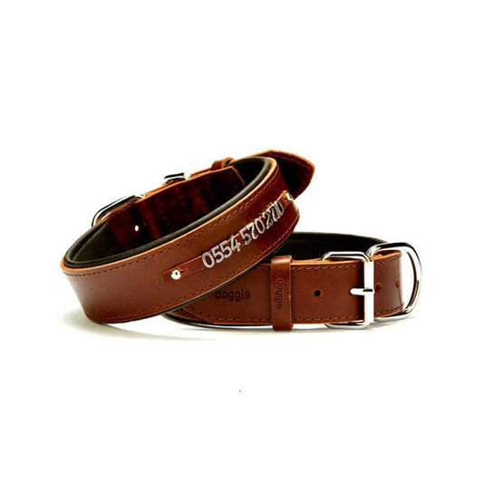 Doggie SBT-4014 Yumuşak Dokulu İsimlikli Kahverengi Köpek Boyun Tasmasi