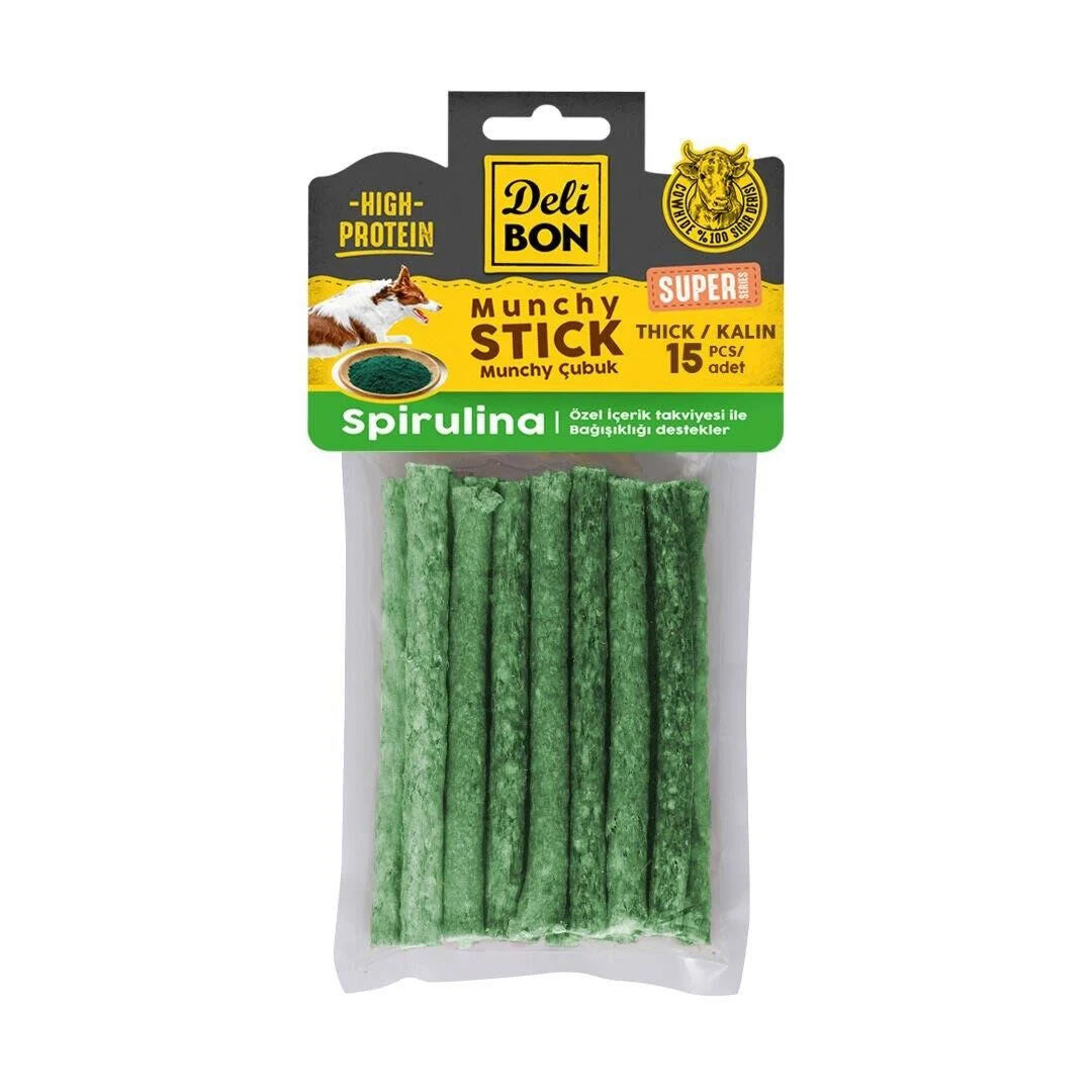 Delibon Super Munchy Thick Stick with Spirulina Dog Chew Treat Pack of 15