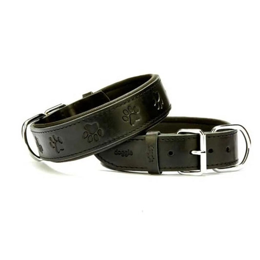 Doggie Comfortable Genuine Leather Handmade Paw Patterned Black Dog Collar 4x52-60cm