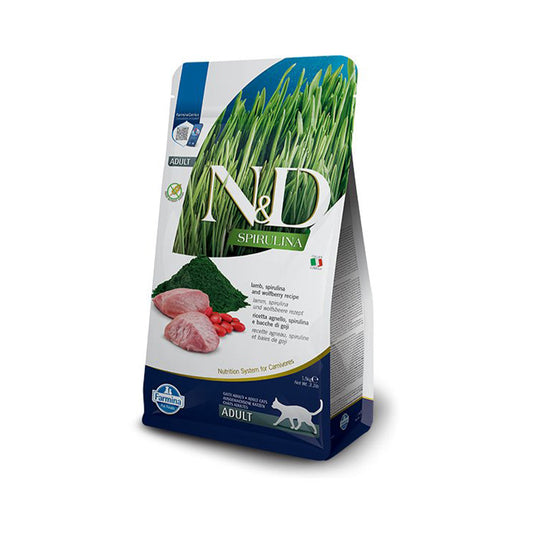 N&D Spirulina Tahılsız Kuzu Etli ve Üzümlü Yetişkin Kedi Maması 1.5 Kg