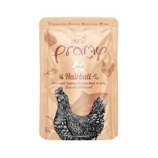 Pramy Hairball Jöle İçinde Ton Balıklı ve Tavuk Etli Yetişkin Kedi Yaş Mamasi 70gr